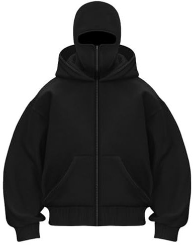 OLIPHEE Herren Kapuzenpullover Winter mit Sturmhaube Casual Hoodie Herren mit Reißverschluss und Tasche Winddicht Warme Jacke Herren Sweatshirt Locker Aschwarz XL