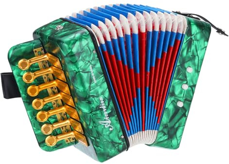 QUARKZMAN Akkordeon, 10-Tasten-Bass-Ziehharmonika Mini-Musikinstrument Leichtgewicht für Erwachsene Anfänger Bildung, Grün