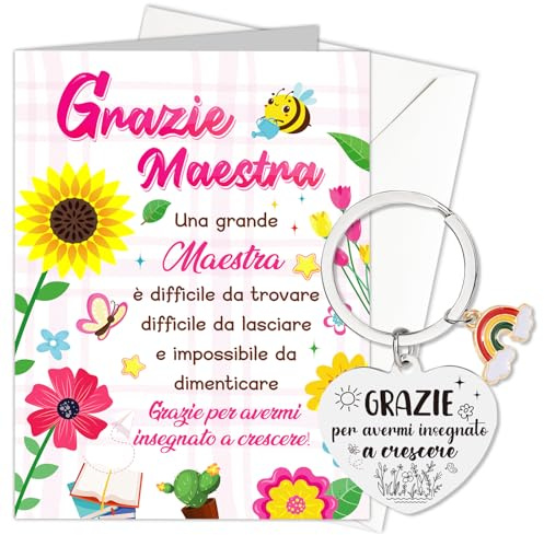 HOWAF Regalo Maestra Fine Anno, Biglietto Grazie Maestra, Biglietto Ringraziamento Insegnante con Portachiavi Maestre, Regalo Maestre, Idee Regalo Insegnanti Insegnante