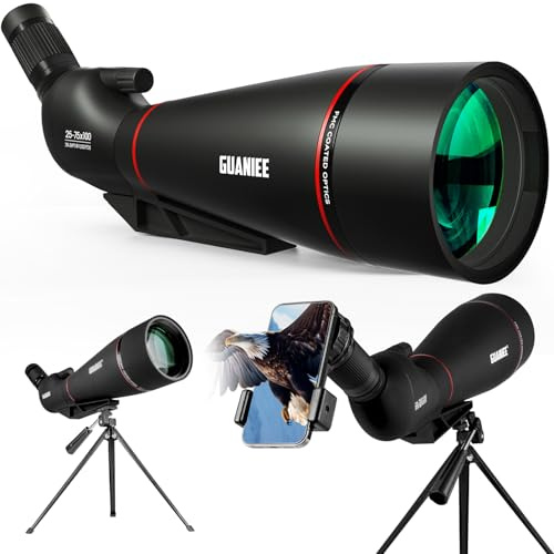 GUANIEE 25-75x100 Spotting Scope for Target Shooting with Tripod Phone Adapter Carrying Bag Spotter Scope for Bird Watching, Wildlife Viewing Black