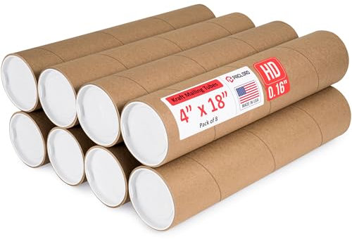 Paclord 10,2 x 45,7 cm robuste, verstärkte Versandrolle, 8 Röhren mit 16 Kappen, sichere USPS-genehmigt, ideal für den Versand und die Aufbewahrung von Drucken, Kunstwerken, Postern oder Dokumenten