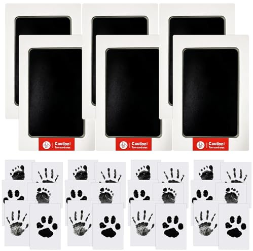Guador 6 set Impronta Mani e Piedi Neonati Inchiostro, Zemiu Kit Impronte Neonato Impronte di Mani e Piedi Cuscinetto del Timbro SenzaTocco non Tossici Sicuri,Kit Impronta Cane/Gatto-Nero