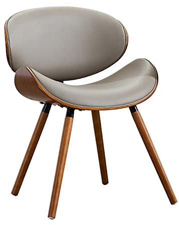 Lot de 2 chaises de salle à manger modernes du milieu du siècle en noyer capitonnées en cuir synthétique, design vintage en bois massif pour bureau, cuisine, salle à manger – Couleur grise