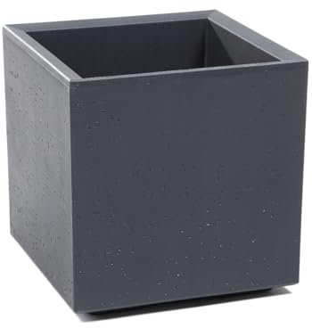 KONZEPT Großer Pflanzkübel auf Rollen, aus 100 % recyceltem Material - 30x30x30cm, für innen und außen, quadratisch, anthrazit in Beton-Optik, mobil – ideal für Garten, Terrasse, Balkon und Wohnräume