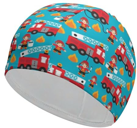 Gorro de baño Unisex con diseño de camión de Bomberos y héroes de Primeros Auxilios, Gorro de natación Impermeable para Pelo Largo y Corto, Gorro de baño para Hombres y Mujeres
