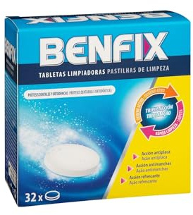 Benfix Tabletas Efervescentes para Limpieza de Prótesis Dental y Ortodoncia – 32 Unidades | Elimina Bacterias, Placa y Malos Olores | Con Oxígeno Activo