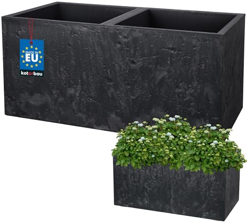 KOTARBAU blomkruka – kvadratisk – 77 x 39 x 37 cm – ytterkruka i betongutseende – av PVC – blomkruka för utomhus och inomhus – antracit – blomkruka med innerkruka