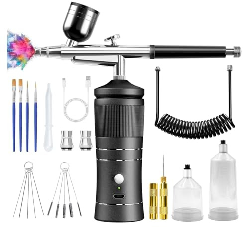 Asyduey Kit de Aerógrafo con Compresor, Kit de Aerógrafo de Alta Presión de 48 PSI con Boquilla de 0,3/0,5 mm y Juego de Cepillos de Limpieza A