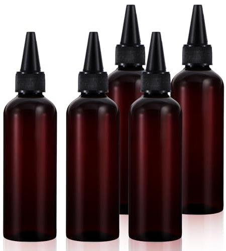 Sibba 5Pcs Hair Color Applicator Bottle, Hair Dye Bottles Squeeze Oil Applicator Bottle, Empty Plastic Reusable Twist Top Cap Bottles for Salon Coloring Oil Glue Paint Art, Amber, 2.5 OZ