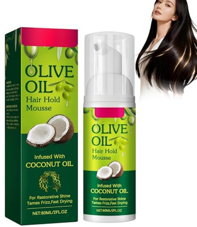Mikabila 02 Mousse capilar con extracto de aceite de oliva,espuma fijadora para peinado,voluminizante y moldeadora para cabello liso y rizado,cuidado capilar para uso diario en hombre y mujer,60 ml