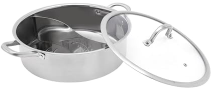 soudesileim 30 cm rostfri gryta med delare, induktionssäker kastrull med glaslock inklusive slev och skumsked, mångsidig soppgryta för det moderna köket