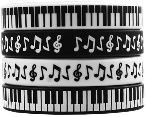 Dinntty 4pcs Silicone Wristband Musical Notes Piano Keyboard Silicone Bracelet for Birthday Outdoor Piano Jewelry Sports