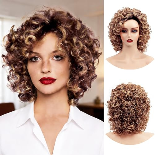 SilverChry Faschingsperücke Damen Lockig, Perücke Locken, Synthetische Hitzebeständige Kunsthaare, Geeignet Für Den Alltag, Karneval, Cosplay, Maskenbälle Und Partys(Braun)