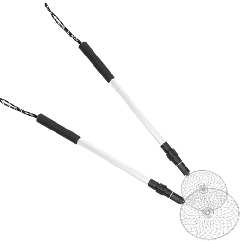 LRXIYODE 2Pcs Retractable Stainless Steel Sand Sifter Set with Small and Large Ice Scoops and Aluminum Alloy Telescopic Handles, Portable Beach Shell Scooping Tool for Summer Sand and