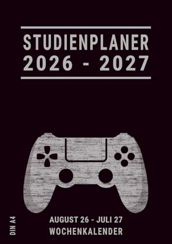Studienplaner 2026/2027 A4: August 26 bis Juli 27 Deutsch , Gymnasium Hauptschule Realschule mit Notenübersicht für Jungs , Hausaufgabenheft 1 Woche 2 Seiten , Schwarz