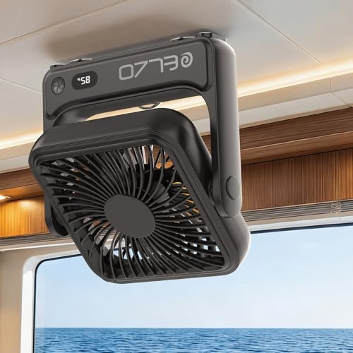 ELZO Magnetischer Reiseventilator kreuzfahrtgeeignet, 5000mAh wiederaufladbar tragbar, 4 Geschwindigkeiten leiser Betrieb mit Haken für Schiffskabine, Reiseutensilien 2026 für Decke und Wand