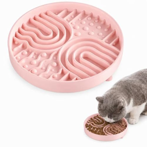 JADUFHU Slow Feeder Dog Bowl, Anti Choke Slow Eat Dog Bowl, Pink | Food-Grade Soft Silicone, Bottom with Strong Suction Cup, Anti Bloat Pet and Slow Down Eating Bowl for All Pets