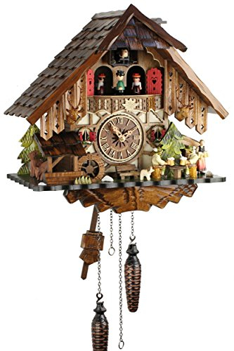 Eble Kuckucksuhr Kuckuckuhr Echtholz NEU batteriebetriebenes Quartzwerk Musik Kuckuckruf Biertrinker 34cm- 24058