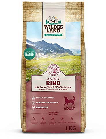 WILDES LAND – Rind | Trockenfutter mit extra hohem Fleischanteil und natürlichen Zutaten für ausgewachsene Hunde. Alleinfutter ohne Zusatzstoffe im Beutel | 1kg Rind