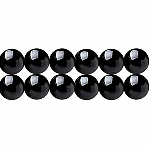 SKYBEADS Natürliche Edelstein Perlen zum Auffädeln Echte Schwarze Turmalin Perlen 8mm Rund 38cm Strang Approx 46 Stück