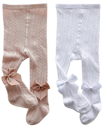 XPXGMT 2-pack ihålig rosett baby flickor tights nät bomull småbarn flickor leggings 0-2 år, flerfärgad, 0-12 Månader