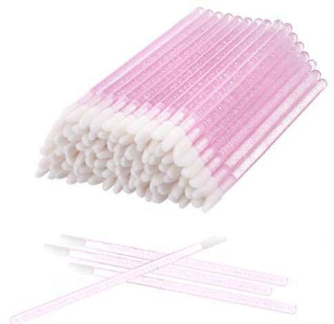 Elisel 100 Stück Einweg-Kristall-Lippenpinsel, Make-up, Lippenpinsel, Lippenstift, Lipgloss, Zauberstäbe, Lidschatten-Pinsel, Applikator, Werkzeug, Make-up, Beauty-Tool-Kits (Rosa)