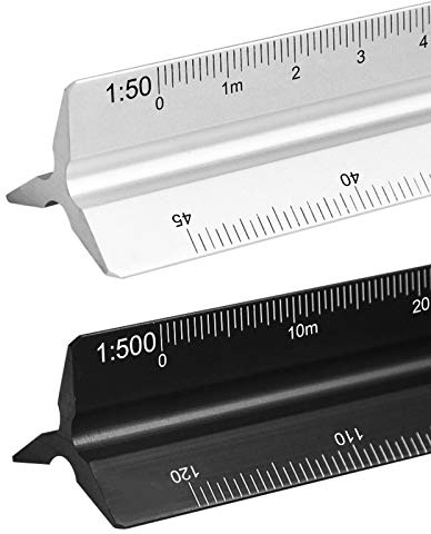 JOLIGAEA 2pcs Righelli Alluminio Scala Righello Triangolare, Scalimetro 30cm Ideale per Architetti e Ingegneri 1:100, 1:200, 1:250, 1:300, 1:400, 1:500/1:20, 1:25, 1:50, 1:75, 1:100, 1:150, Argento