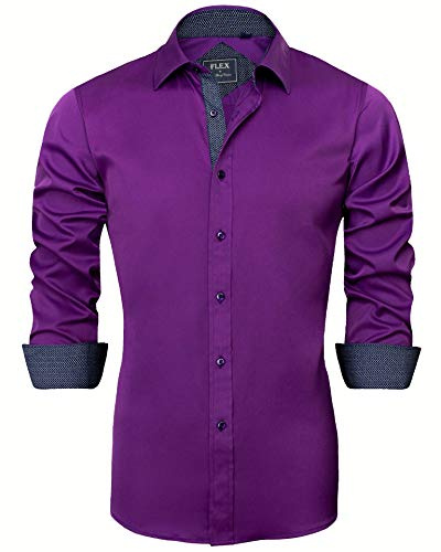 J.VER Mens Shirts Formal Dress Long Sleeve Smart Casual Non Iron Button Down Work Wedding Regular Fit Shirt Purple M
