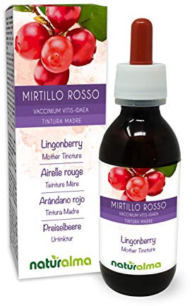 Mirtillo rosso (Vaccinium vitis-idaea) foglie Tintura Madre analcoolica Naturalma - Estratto liquido gocce 120 ml - Integratore alimentare - Vegano