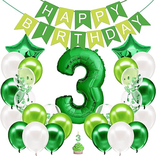envami® Geburtstagsdeko Jungen Grün Zahl 3. Happy Birthday Deko Geburtstag Junge Folienballon 3 Luftballon 3. Geburtstag Kindergeburtstag Deko 3.