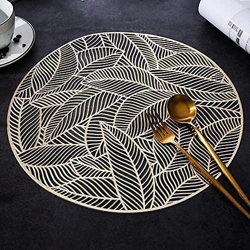 Hosoncovy 4er-Pack Blatt Dekorative Tischsets PVC Tischsets Hohle Esstisch Tischsets Hitzebeständige rutschfeste Tischsets Tischsets für die Küche zu Hause (Gold)