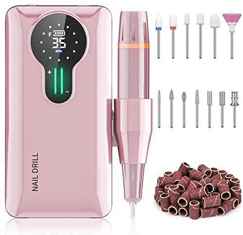 ENGERWALL Professionelles Maniküre-Pediküre-Set,Wiederaufladbare Nagelfräse 35000 u/min,Tragbare Kabellose Elektrische Nagelfeile,Nagelpflege-Werkzeug zum Schleifen,Trimmen und Polieren,Rosa(Pro)