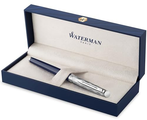 Waterman Hémisphère Tintenroller | Metall und blaue Lackierung | ziselierte Kappe | schwarze Tinte | Geschenkbox