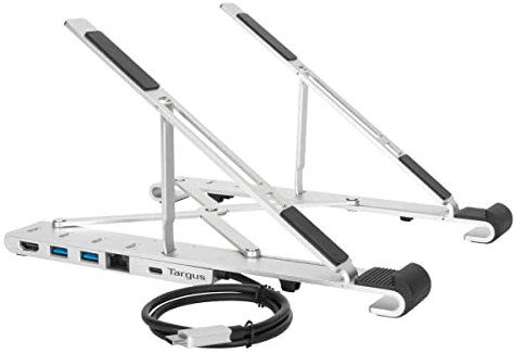 Targus USB-C Portable Laptop Stand with Integrated USB-C, HDMI, 2 x Powered USB-A and Ethernet Ports - Silver (AWU100005GL)