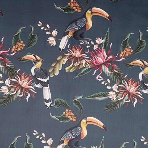 Samtstoff Dekostoff Digitaldruck Kakadu Blüten blau multicolor 1,50m