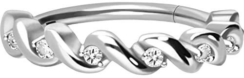 PIERCINGLINE Segmentring Clicker Chirurgenstahl | GEFLOCHTEN + EINGEFASSTE KRISTALLE | Piercing Ohr Helix Conch | Farb & Größenauswahl