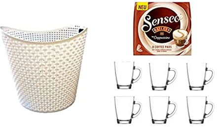 Conny Clever Cappuccino Baileys 8 Pads für geeignet Senseo und weitere Kaffeemaschinen Aktion+ 6 Kaffeebecher mit Henkel plus Wäschekorbaktion Rattan-Design 27 Liter