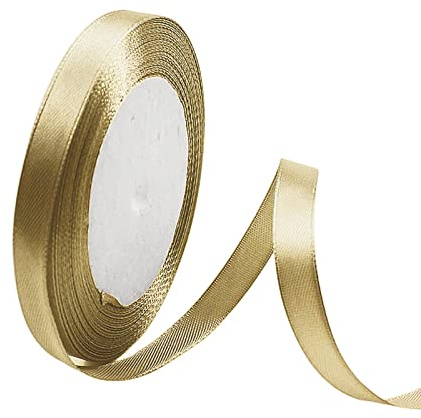 Champagne Gold Satin Ribbon 10mm, 23 Meters Champagne Fabric Ribbons Double Sided Silk Ribbons for Gift Wrapping, Crafting, Hair Bows, Balloons, Wreaths, Cakes, Wedding Party, Christmas Decoration