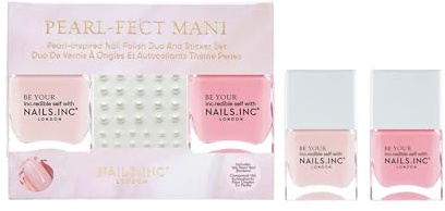 Nails Inc Pearl-Fect Mani Duo & Stickers, Long Lasting, Glossy Nail Colour, High Shine, Airy Dry, Full Coverage, Chip Resistant, Salon Quality Manicure, Nail Kit, Cruelty Free, Vegan, 2 Piece Set