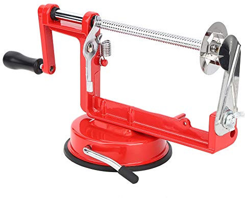 Alvinlite Pelador de Patatas Cuchillo Espiral Manual de Acero Inoxidable con 4 Palos de bambú Uso de Cocina Rojo Pelador