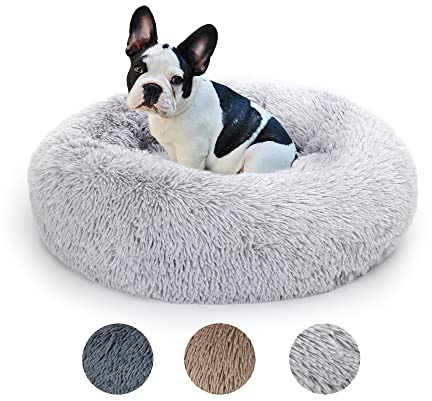 Lucky Sign - Katzenbett Hundebetten Rundes Kuschelbett Hundekörbchen Katzenkorb Zum Schlafen Hundekissen Waschbar Katzenschlafplatz für Katzen und kleine Hunde, (L) 60 cm Ø - Hellgrau