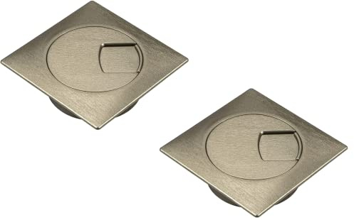 Gedotec Kabeldurchführung Schreibtisch aus stabilem ABS Kunststoff | 2 Stück quadratische Kabeldurchlässe 60mm | Plaza | Kabeldose Edelstahl Optik | Kabelführung eckig zum Eindrücken | kabelkanal
