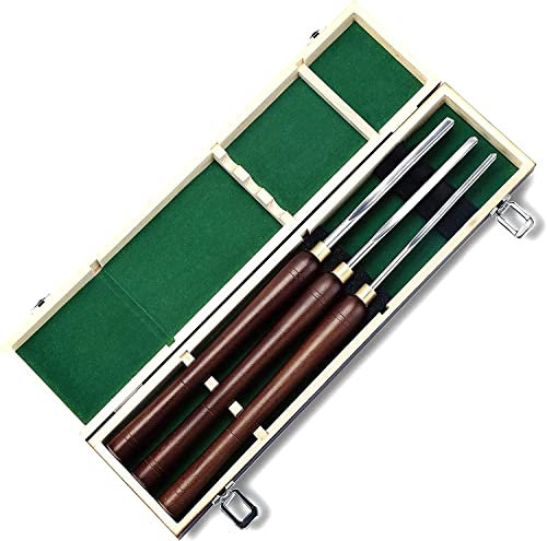 OITTo 3-Pieces HSS Bowl Gough Lathe Chisel Set,Wood Lathe Turning Tools 1/4-Inches, 3/8-Inches And 1/2-Inches Wood Turning Tools with Walnut Handle And Brass Ferrules, in Wooden Storage Case