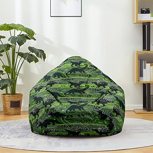 Highdi NO Filler Beanbag,Soft Toy Storage Bean Bag Chair Cover Kids Adults,Lazy Sofa Beanbag NO Stuffed for Large Indoor Outdoor Bean Bag (M:80x90cm,green dinosaur)