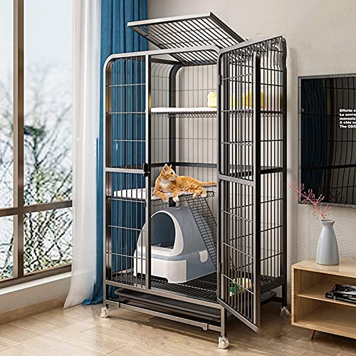 CHEMYO Cat Cage – Cat Cage Outdoorcat Cage Laufstall, Metall-Kätzchenkäfig für Kleintiere, Kleintierstall mit Katzenkratzbäumen, kostenlose Hängematte, übergroße Katzenvilla auf Rädern