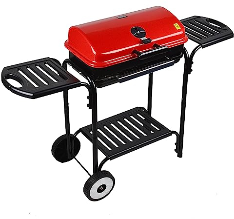 Carbón de leña/parrilla eléctrica Parrillas de barbacoa, ahumador barbacoa de carbón,con medidor de temperatura,Malla de almacenamiento inferior y ruedas de base, para cocinar al aire libre