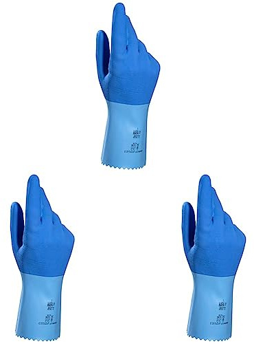 Mapa Professional JERSETTE 301 Latex Chemical Resistant Cleaning Gloves, Waterproof, Kitchen, Dishwashing, Floor, Household, Industrial, Plastering Washable/Reusable Blue Size 10 (XL) (Pack of 3)
