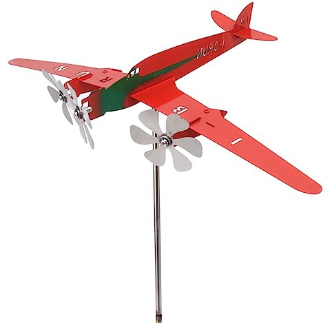 Qcwwy Flugzeug-Windmühle aus Metall, 3D-rot, Rostfrei, Flugzeug-Windspiel, für Gartendekoration, Verschönerung Ihres Gartens, Vielseitig Einsetzbar, Handgeschweißt