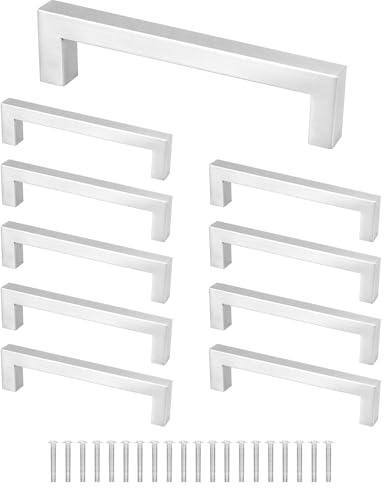 QWORK® 10 stycken möbelhandtag silver, handtag för köksskåp, fyrkantiga handtag, 304 rostfritt stål, med skruvar, hålcentrum: 128 mm