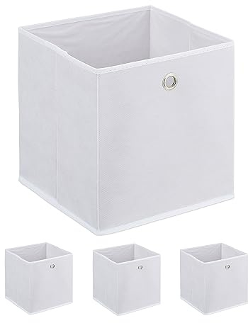 Relaxdays Aufbewahrungsbox, 4er Set, faltbar, H x B x T: 30 x 30 x 30 cm, Stoffbox mit Griffloch, Regalbox offen, weiß